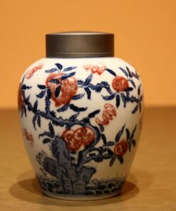 Hũ Trà Sứ Cảnh Đức Vẽ Tay Quả Đào 900ml HT103