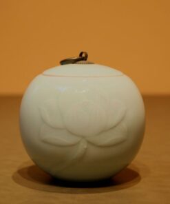 Hũ Trà Sứ Men Ngọc Ánh Xanh Nắp Hở Vẽ Tay Hoa Sen 600ml HT35