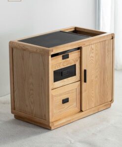 Tủ Trà Di Động Gỗ Sồi KT 83x46x68cm Có Mặt Đá Đen BT36