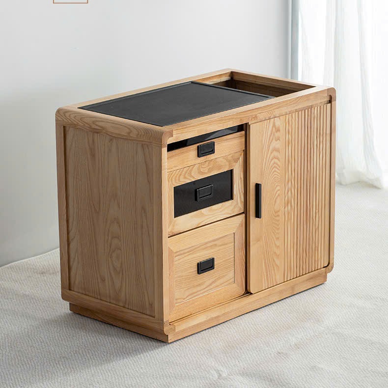 Tủ Trà Di Động Gỗ Sồi KT 83x46x68cm Có Mặt Đá Đen BT36