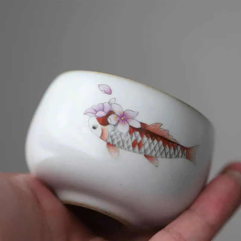 Chén sứ cảnh đức cá chép koi vẽ tay nung củi đẹp 80ml CS52-2 - Ảnh 6