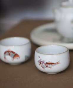 Chén sứ cảnh đức cá chép koi vẽ tay nung củi đẹp 80ml CS52-2