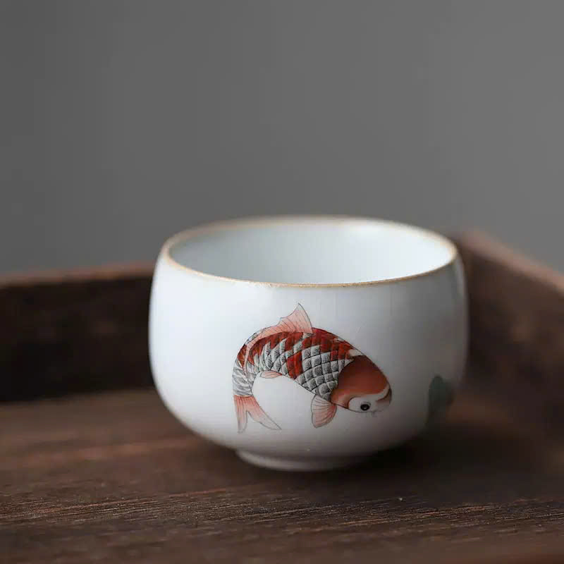Chén sứ cảnh đức cá chép koi vẽ tay nung củi đẹp 80ml CS52-2 - Ảnh 8