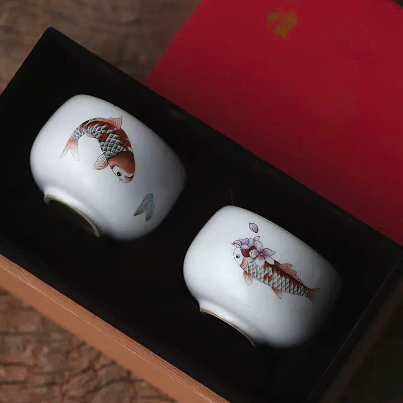 Chén sứ cảnh đức cá chép koi vẽ tay nung củi đẹp 80ml CS52-2 - Ảnh 2