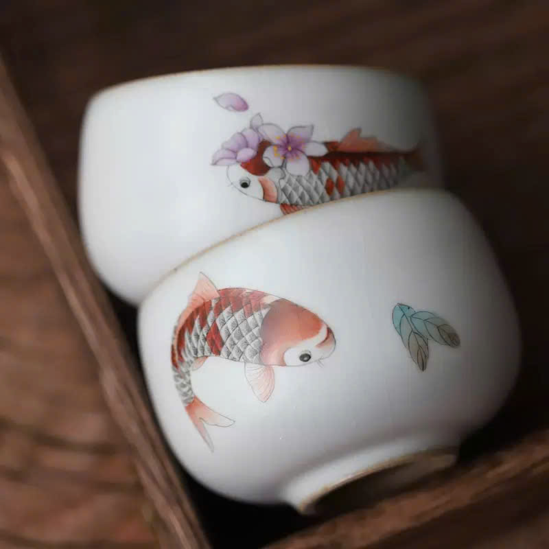 Chén sứ cảnh đức cá chép koi vẽ tay nung củi đẹp 80ml CS52-2 - Ảnh 3