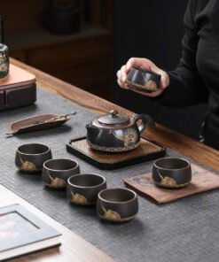 Bộ ấm trà tử sa hư biến họa trống đồng chim hạc AT107