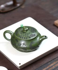 Ấm Tử Sa Lục Nê Văn Đán Khắc Sen Cá 240ml ATSM20