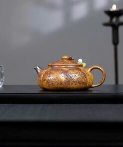 Ấm Tử Sa Dáng Quả Bí Đoàn Nê Hoả Biến Khắc Mai 270ml ATSM22