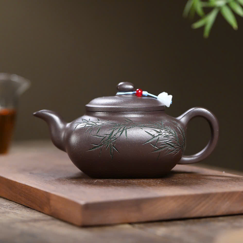 Ấm Tử Sa Tứ Phương Hoạ Trúc Tử Nê 380ml ATSM27