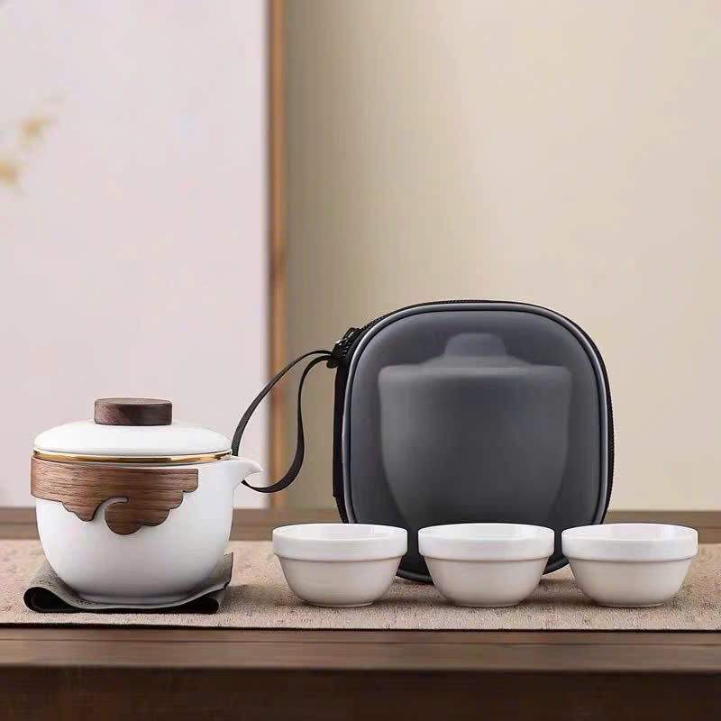 Bộ Ấm Trà Du Lịch Sứ Trắng 3 Chén 200ml AT308