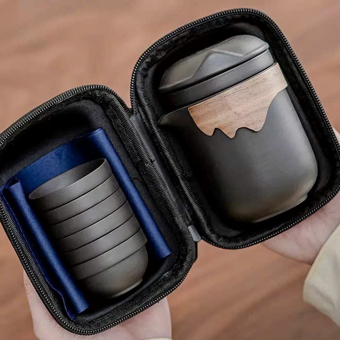 Bộ Ấm Trà Tử Sa Du Lịch Trơn 6 Chén Đen AT309 - Ảnh 5