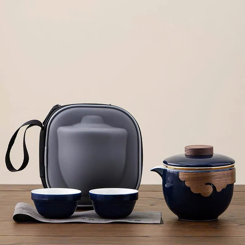 Bộ Ấm Trà Sứ Xanh Lòng Trắng Du Lịch 3 Chén 200ml AT307 - Ảnh 2