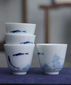 Chén Sứ Cảnh Đức Dáng Cao Vẽ Cá 50ml CS111