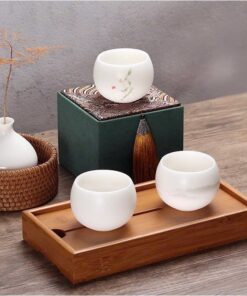 Chén Sứ Trắng Ngọc Đáy Bẹt 3 Hoạ Tiết 100ml CS03