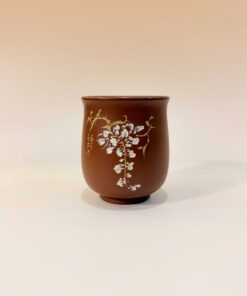 Chén Tử Sa Nê Hưng Đỏ Dáng Cao Khắc Hoa Lan 100ml CNH73