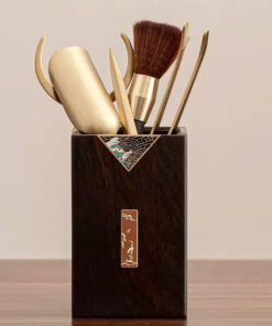 Dụng Cụ Pha Trà Đồng Gỗ Gụ Dáng Vuông Sóng Biển KH16