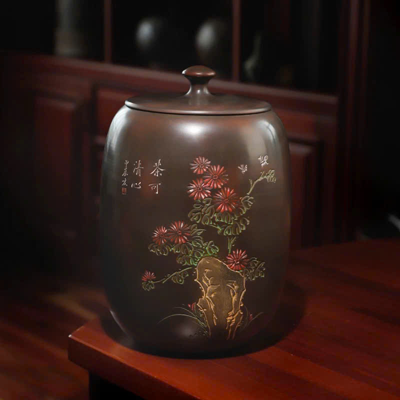 Hũ bảo quản trà lên men tử sa nê hưng hỏa biến mai lan cúc trúc cỡ lớn HT96 - Ảnh 3