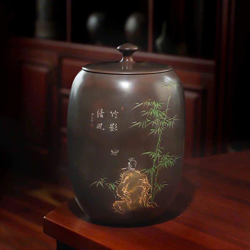 Hũ bảo quản trà lên men tử sa nê hưng hỏa biến mai lan cúc trúc cỡ lớn HT96 - Ảnh 4