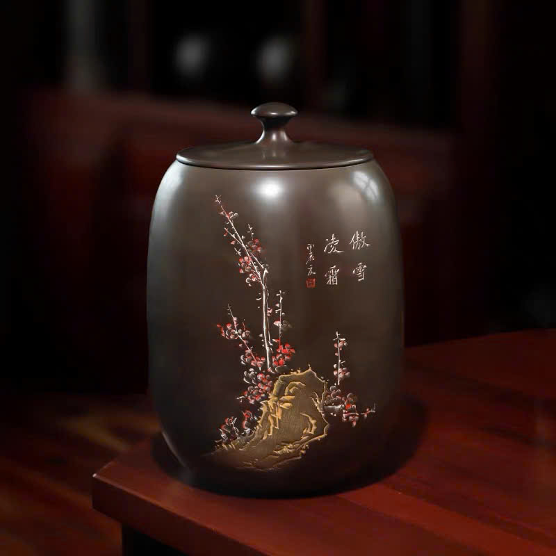 Hũ bảo quản trà lên men tử sa nê hưng hỏa biến mai lan cúc trúc cỡ lớn HT96 - Ảnh 6