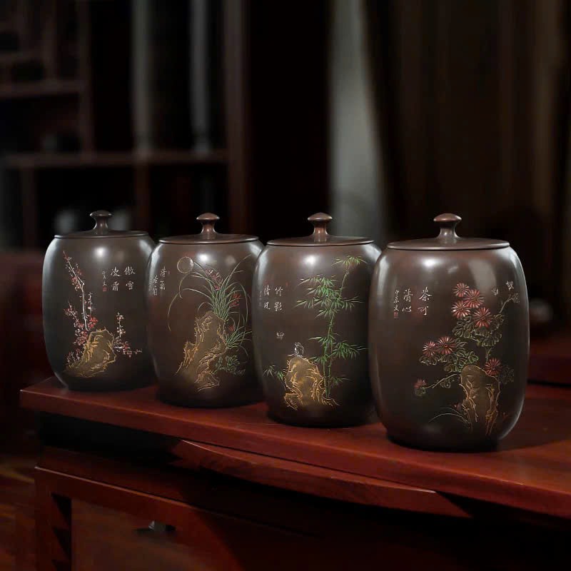 Hũ bảo quản trà lên men tử sa nê hưng hỏa biến mai lan cúc trúc cỡ lớn HT96 - Ảnh 7