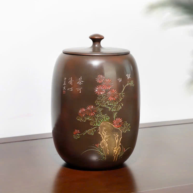Hũ bảo quản trà lên men tử sa nê hưng hỏa biến mai lan cúc trúc cỡ lớn HT96 - Ảnh 8