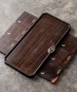 Khay Trà Gỗ Óc Chó Chữ Nhật Có Đế Lót Chén Đi Kèm KTG26