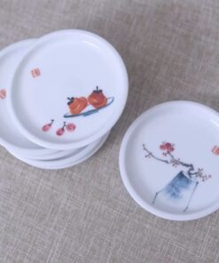 Lót Chén Sứ Cảnh Đức Trắng 6 Hoạ Tiết 9,5cm LC100