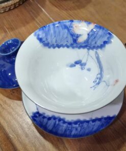 Tiềm Sứ Cảnh Đức Xanh Ngoài Vẽ Hoa Sen Lòng 180ml AS142