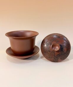 Tiềm Trà Nê Hưng Màu Đỏ- Đen Nắp Khắc Đẹp 220ml AS70 