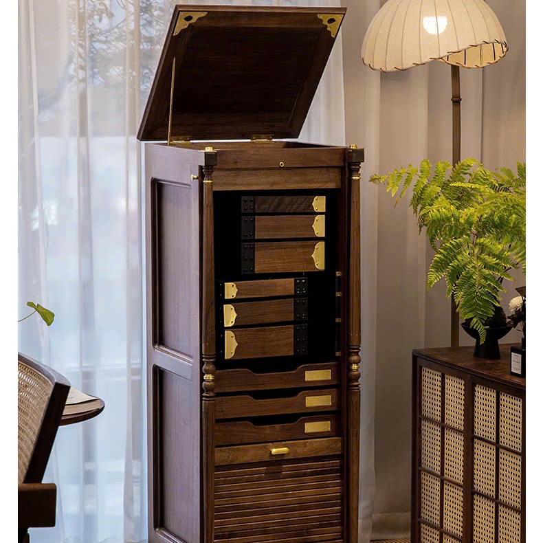 Tủ Trà Di Động Gỗ Óc Chó Đựng Ấm Chén Cao 115x45x45cm BT50 - Ảnh 2