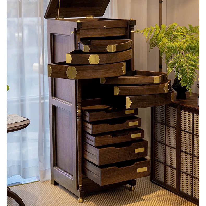 Tủ Trà Di Động Gỗ Óc Chó Đựng Ấm Chén Cao 115x45x45cm BT50 - Ảnh 5