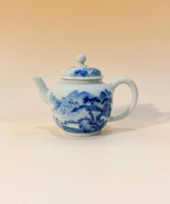 Ấm sứ cảnh đức vẽ tay sơn thủy men thanh hoa cao cấp AS43