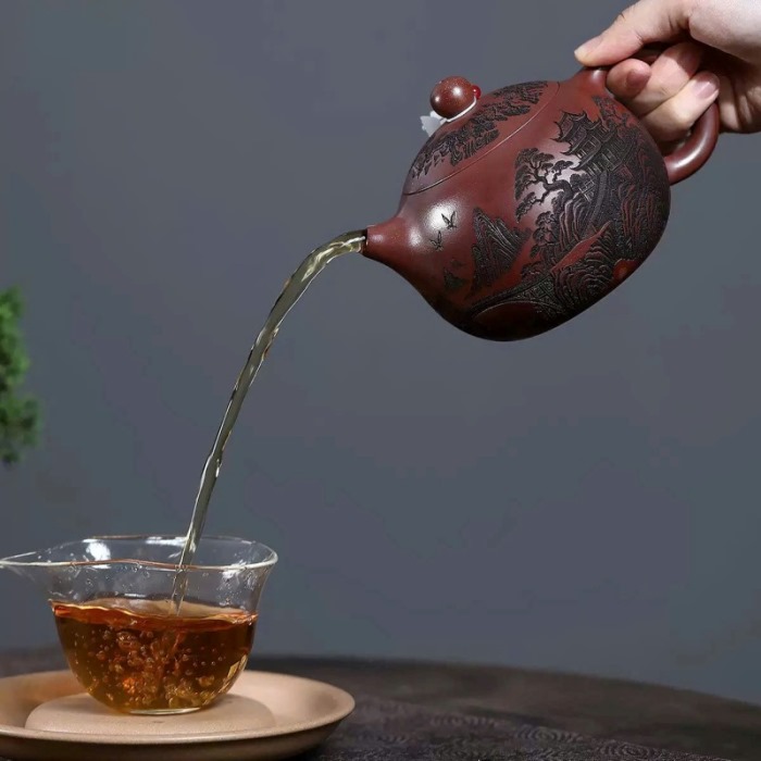 Ấm Tử Sa Tử Nê Tây Thi Sơn Thuỷ "Thanh Tiên Cư" (cỡ lớn) 500ml ATSM42 - Ảnh 4