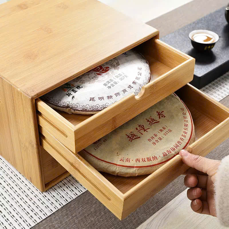 Hộp đựng trà phổ nhĩ tre tự nhiên 4 ngăn HPN08 - Ảnh 2