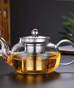 Ấm Thuỷ Tinh Trà Hoa Dáng Thấp Lõi Lọc Inox 800ml ATT03