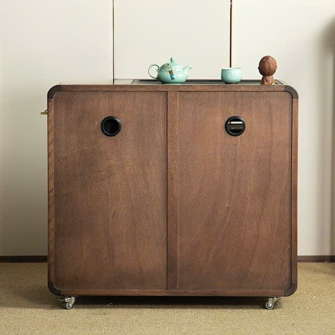 Bàn Trà Di Động Gỗ Óc Chó Sẫm Mặt Đá Cao 67x73x45cm BT23 - Ảnh 2