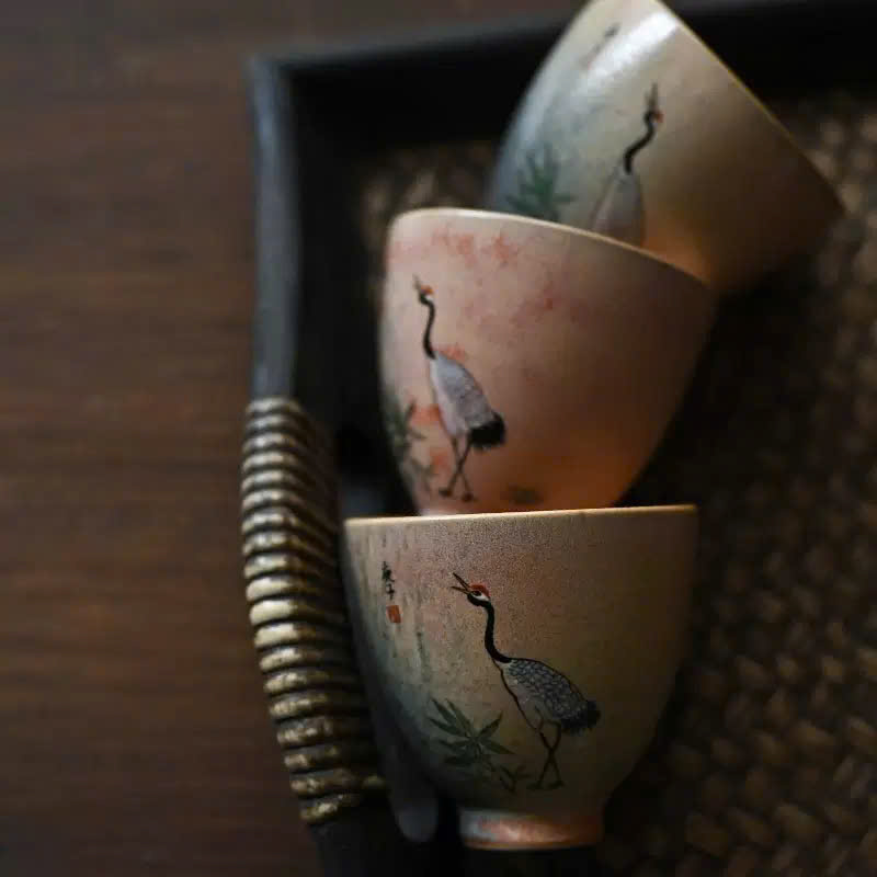 Chén Sứ Cảnh Đức Men Thái Hội Hoả Biến Hoạ Tiên Hạc Dáng Cao CS21 - Ảnh 4