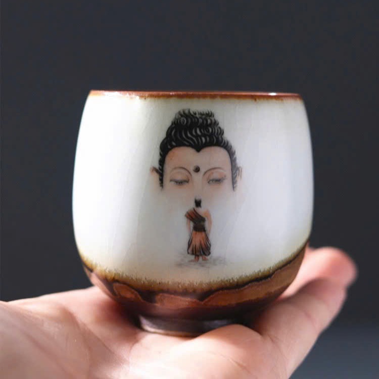 Chén Sứ Cảnh Đức Men Thái Hội Nung Củi Hoạ Phật CS55 - Ảnh 4