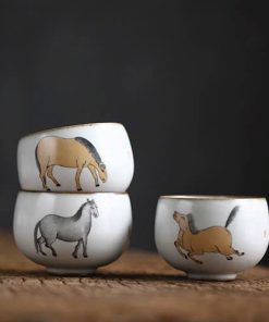 Chén Trà Sứ Cảnh Đứ Men Thái Hội Hoạ Ngựa 3 Dáng CS26