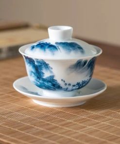 Tiềm Trà Sứ Cảnh Đức Sơn Thuỷ Viền Trơn 150ml AS09-2