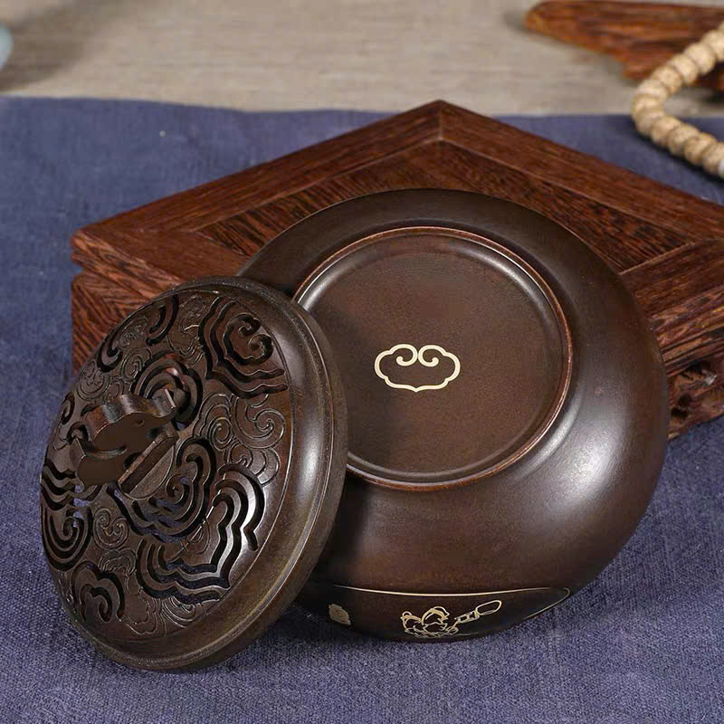 Lư Đồng Hoạ Tiết Tiểu Đồng Nắp Hình Voi Cao 7.2x7.5x9.5cm LD55 - Ảnh 4