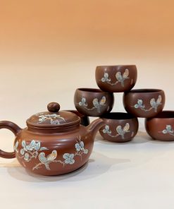 Bộ ấm trà tử sa Nê Hưng biển phúc Mộc lan (6 chén) 230ml  AT27-2